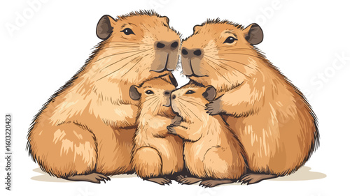Adorable Capibara Family Cuddling Together in a Heartwarming Moment