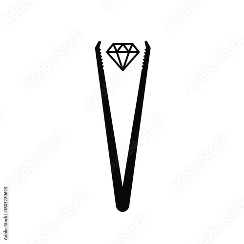 Black gemstone tweezers holding faceted diamond jewelry