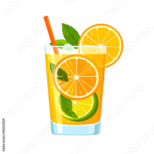Bright Orange Juice Cocktail With Ice And Citrus Slices