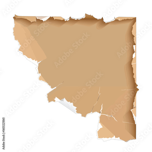Torn Brown Paper Piece On White Background