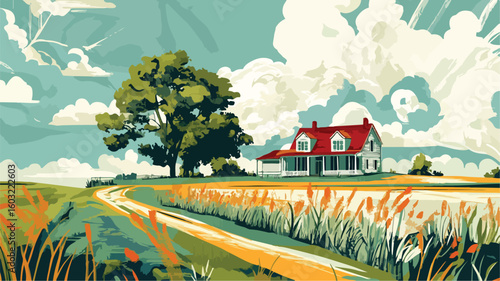 Modern Geometric Cubist Green Landscape Rural Home Poster