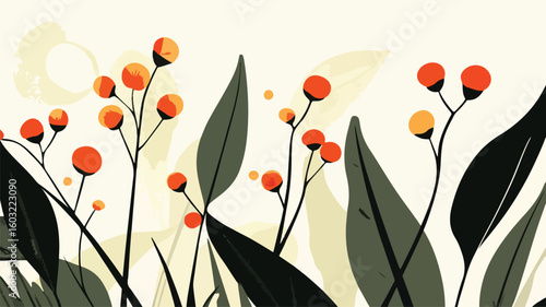 Vibrant Abstract Nature Poster with Funky Floral Wall Design