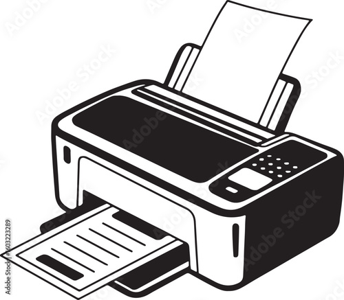 Modern inkjet printer with paper loaded and printing documents in a clean studio illustration