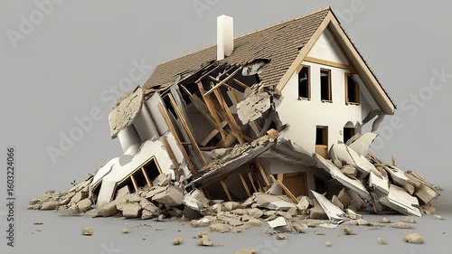 Wallpaper Mural Damaged house after disaster, showing destruction and structural failure Torontodigital.ca