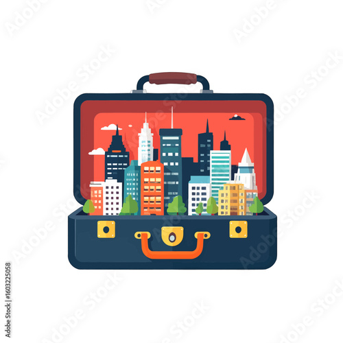 Cityscape Inside Suitcase Illustration