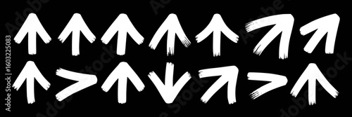 White brush stroke arrows pointing up down and sideways direction