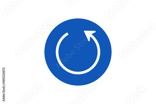 white refresh icon on blue round background