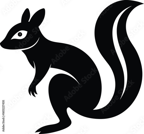 Black and white silhouette of a squirrel standing on its hind
