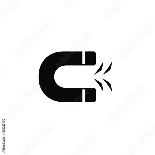 Black horseshoe magnet with magnetic field lines attraction