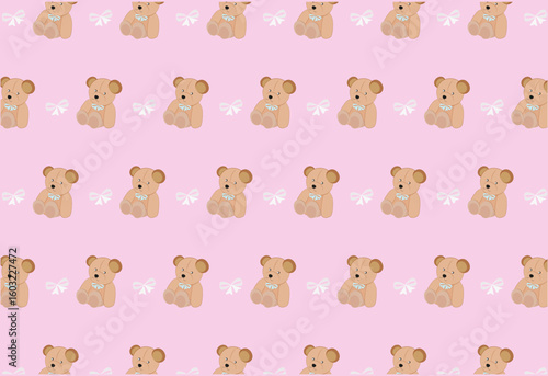 Patrón de vector sin cortes con un diseño de oso de peluche con listones.