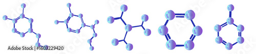 Cute Blue-Purple Molecule and Atom Cartoon Clipart Set – Colorful Chemistry Science Lab Illustration for Educational Projects and Fun Designs