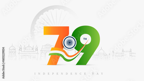 79th Independence Day Celebrate 15th August with this stunning creative featuring the Indian tricolor, Ashoka Chakra, and national pride. Ideal for posters, banners, and web