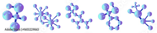Cute Blue-Purple Molecule and Atom Cartoon Clipart Set – Colorful Chemistry Science Lab Illustration for Educational Projects and Fun Designs