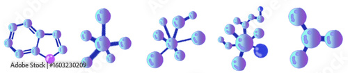Cute Blue-Purple Molecule and Atom Cartoon Clipart Set – Colorful Chemistry Science Lab Illustration for Educational Projects and Fun Designs