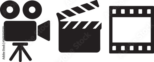 Video and film shooting icon set ,camera, clapboard & film symbols for app, website, design element. movie concept. vector.eps