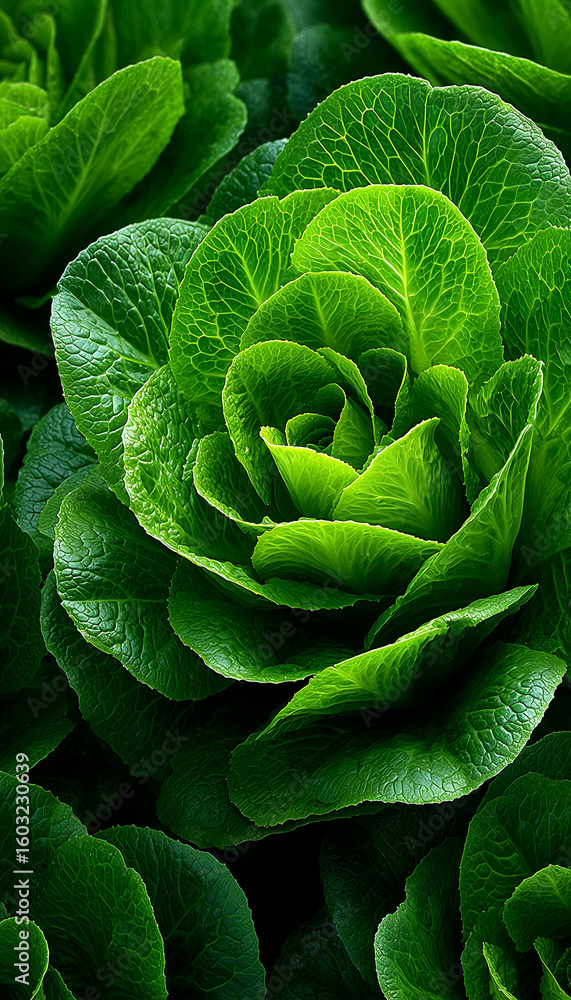Fototapeta premium Fresh green lettuce leaves close-up in natural light
