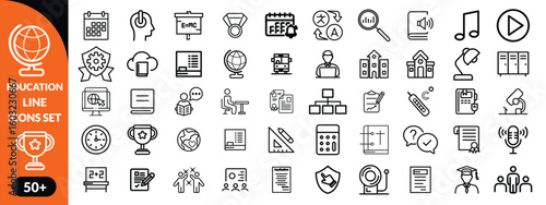 Education line icons set . Education and Learning thin line icons set. Education, School, Learning editable stroke icons. Vector illustration design 