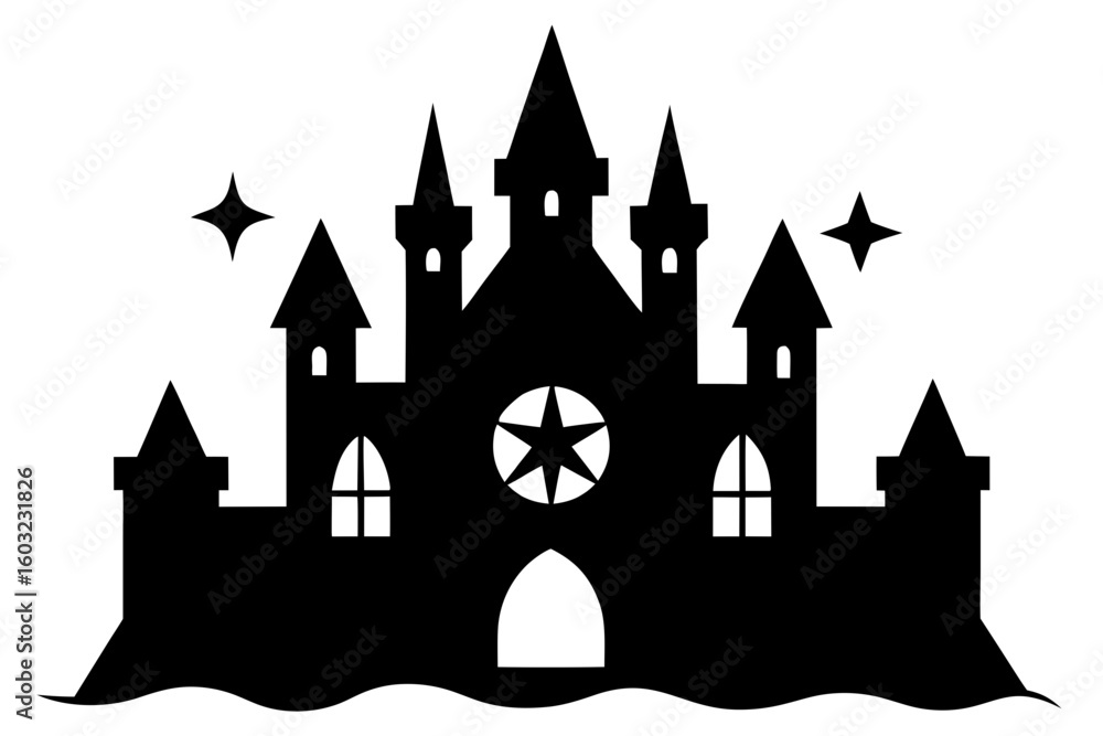 Obraz premium Spooky Dark Castle with Neon Pentagram – Halloween Vector Art