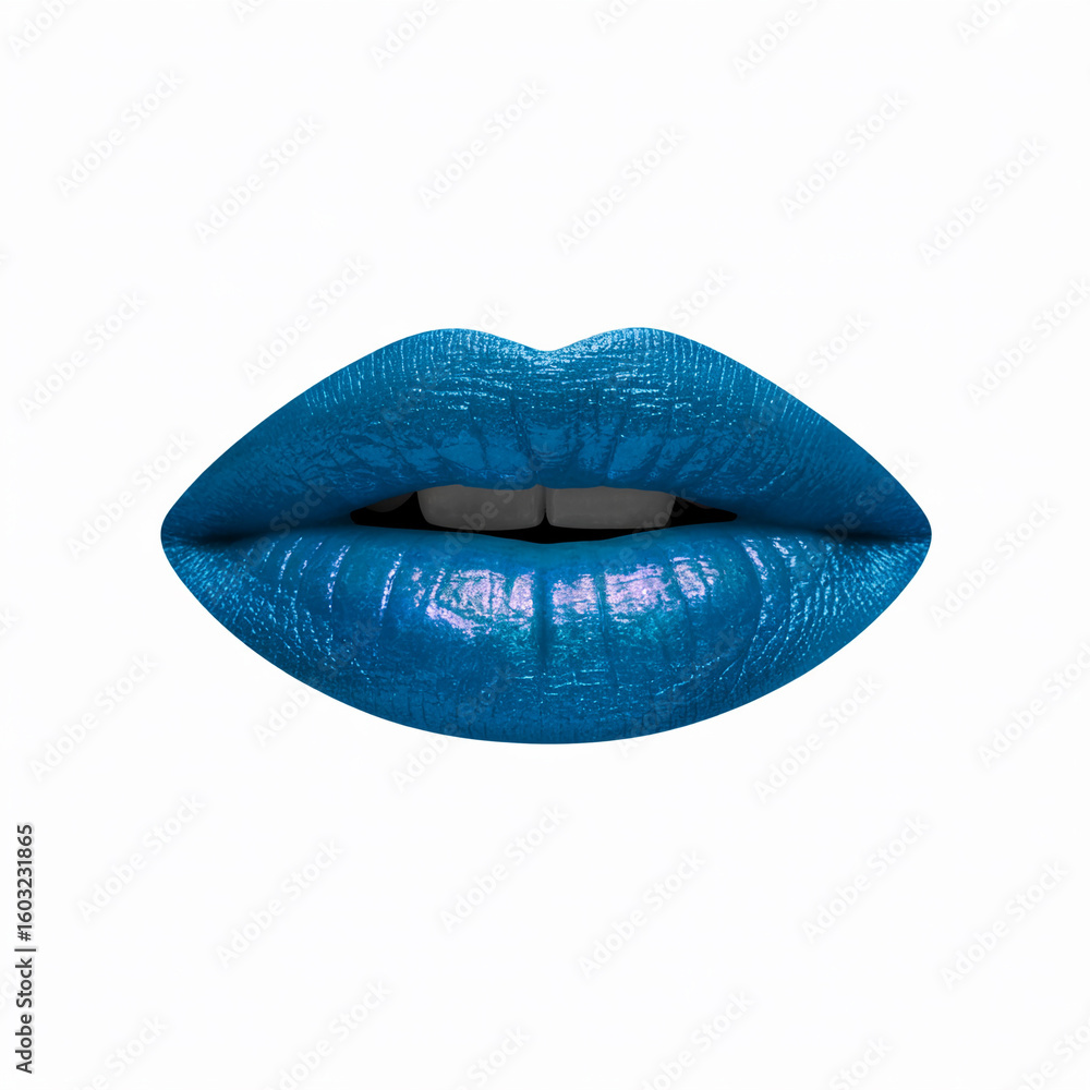 Close-Up of Electric Blue Lips with Metallic Iridescent Gloss
Close-Up of Electric Blue Lips with Metallic Iridescent Gloss