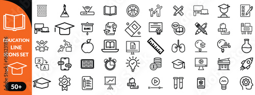Education line icons set . Education and Learning thin line icons set. Education, School, Learning editable stroke icons. Vector illustration design 