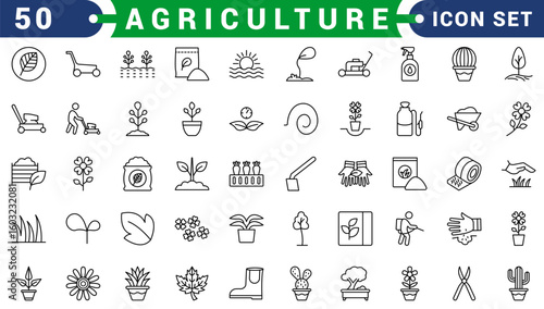 Farming and agriculture outline symbol collection. 65 editable stroke icons. Vector illustrator