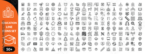 Education line icons set . Education and Learning thin line icons set. Education, School, Learning editable stroke icons. Vector illustration design 