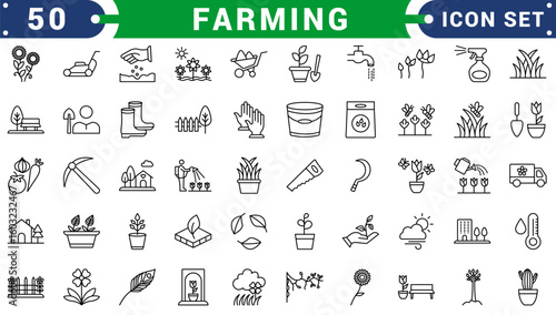 set of gardening farming icons collection outline simple black