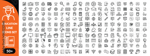 Education line icons set . Education and Learning thin line icons set. Education, School, Learning editable stroke icons. Vector illustration design 