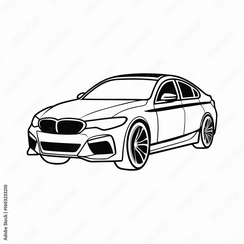 Naklejka premium Sleek black sedan car outline automobile vehicle