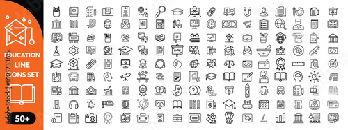 Education line icons set . Education and Learning thin line icons set. Education, School, Learning editable stroke icons. Vector illustration design 