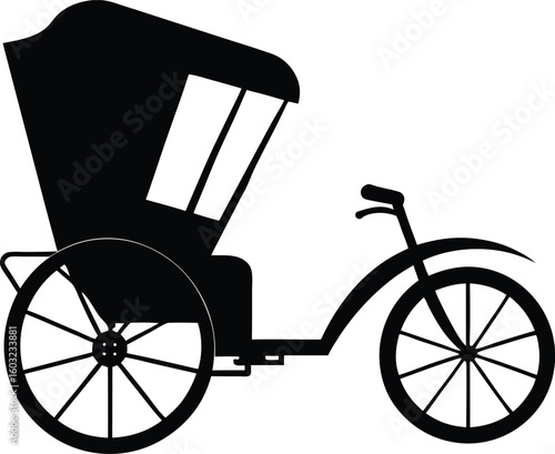 Vector vintage rikshaw silhouette black and white
