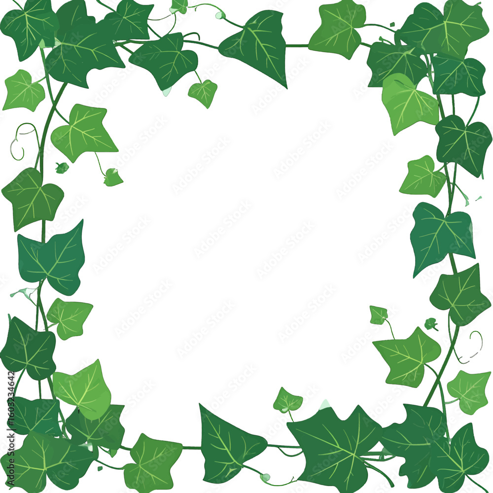 Naklejka premium Green Ivy Leaf Frame on White Background