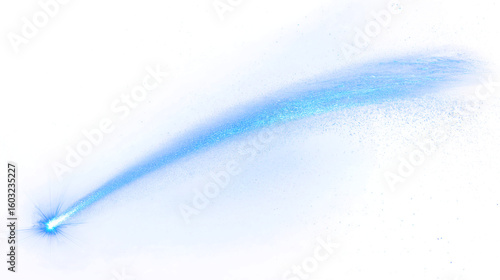 Blue shooting star trail isolated on transparent background