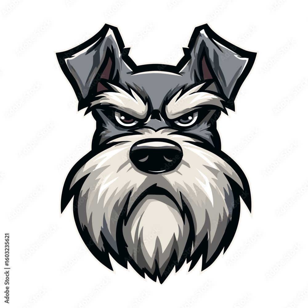 Obraz premium Bold and expressive schnauzer dog illustration showcasing a determined expression and striking features