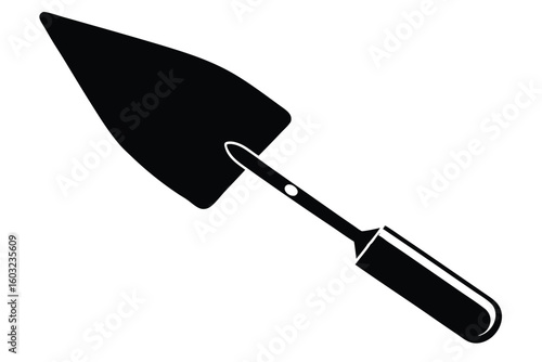 Simple Black Silhouette of a Metal Hand Trowel with Handle for Gardening