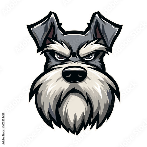 Bold and expressive schnauzer dog illustration showcasing a determined expression and striking features