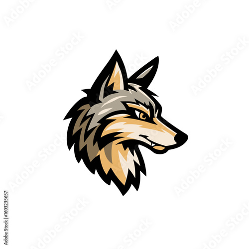 Wolf head illustration in a bold and dynamic style emphasizing strength and grace
