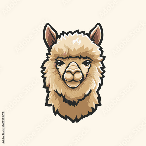 Detailed illustration of a cute alpaca head with a fluffy coat against a light background