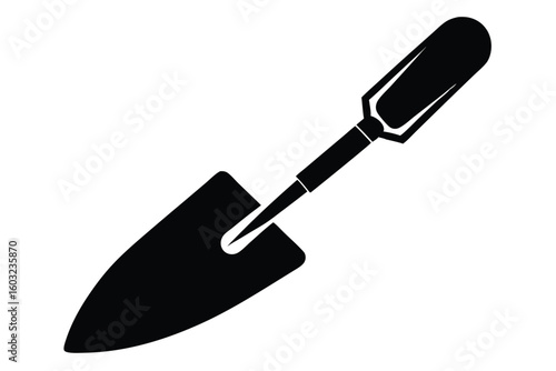 Black Garden Trowel Illustration Planting, Gardening, and Outdoor Tool Icon Depicted Simply