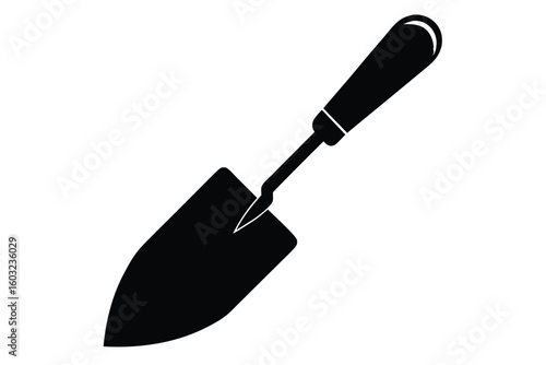 Black Illustration of a Hand Trowel Gardening Tool for Planting and Transplanting Plants