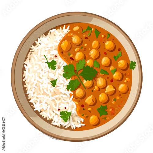 Colorful Indian Chana Masala With Rice In Bowl