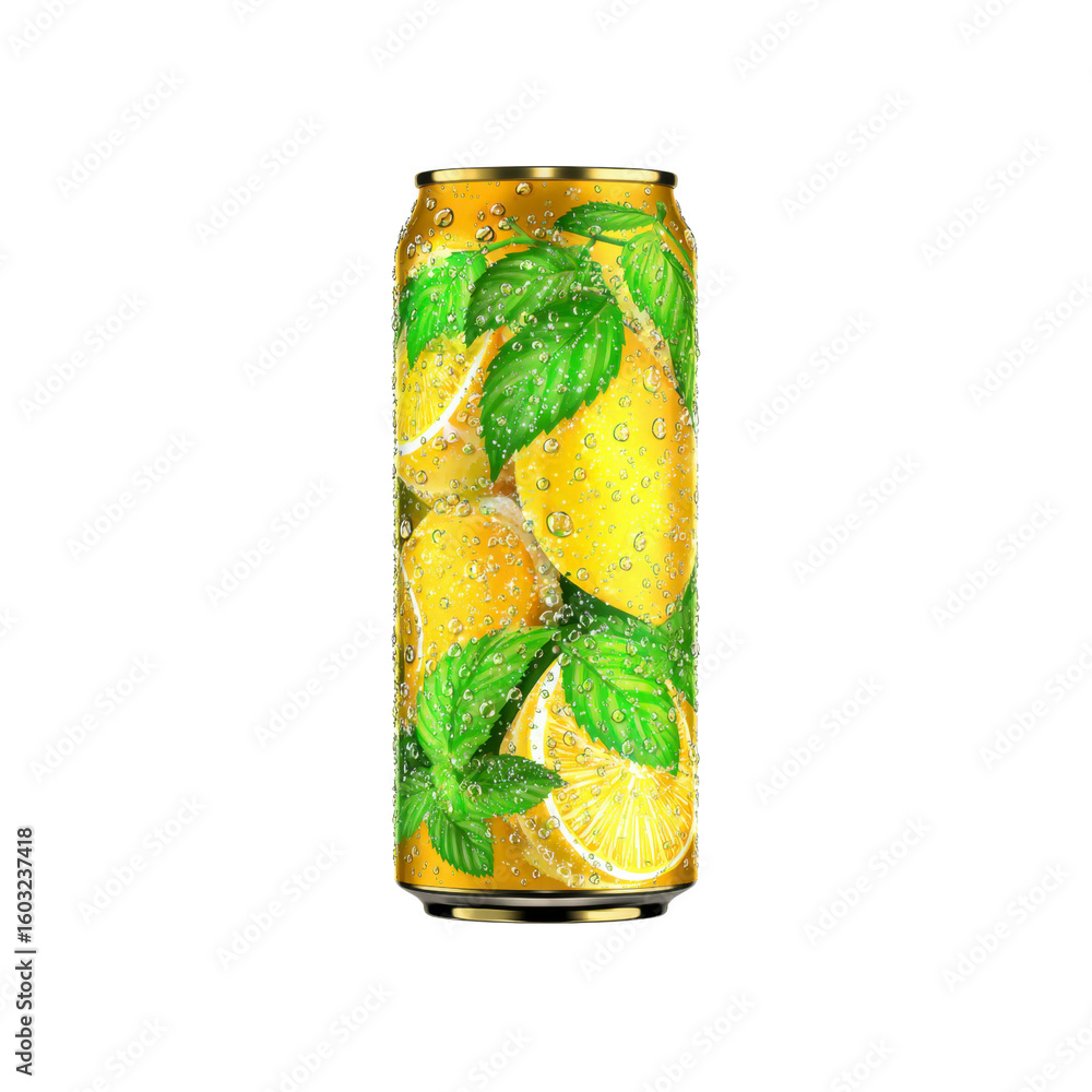 Fototapeta premium Refreshing Lemon and Mint Soda Can Design