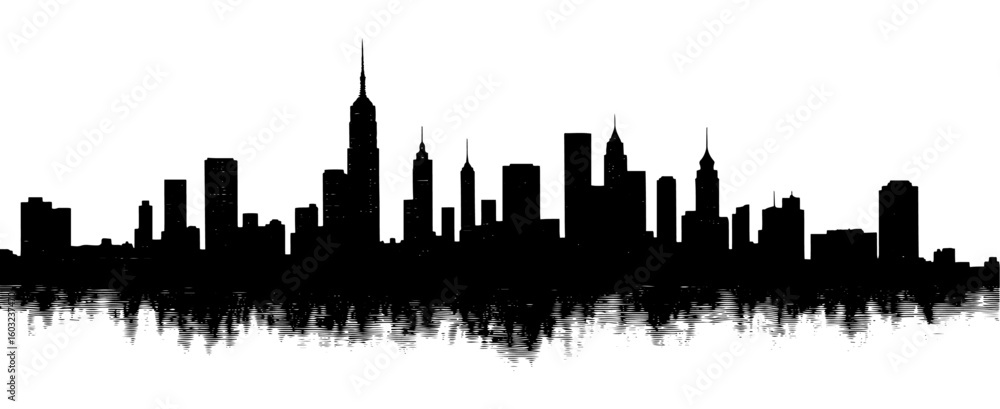 Obraz premium Stylized city skyline silhouette in black and white