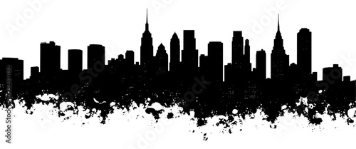 Cityscape in a grunge style, black and white, representing urban decay or street art