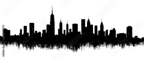 Stylized city skyline silhouette in black and white