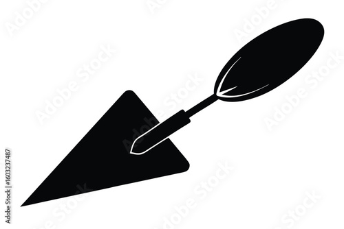 Black Silhouette Image of Garden Trowel with Pointed Blade and Oval Handle Design