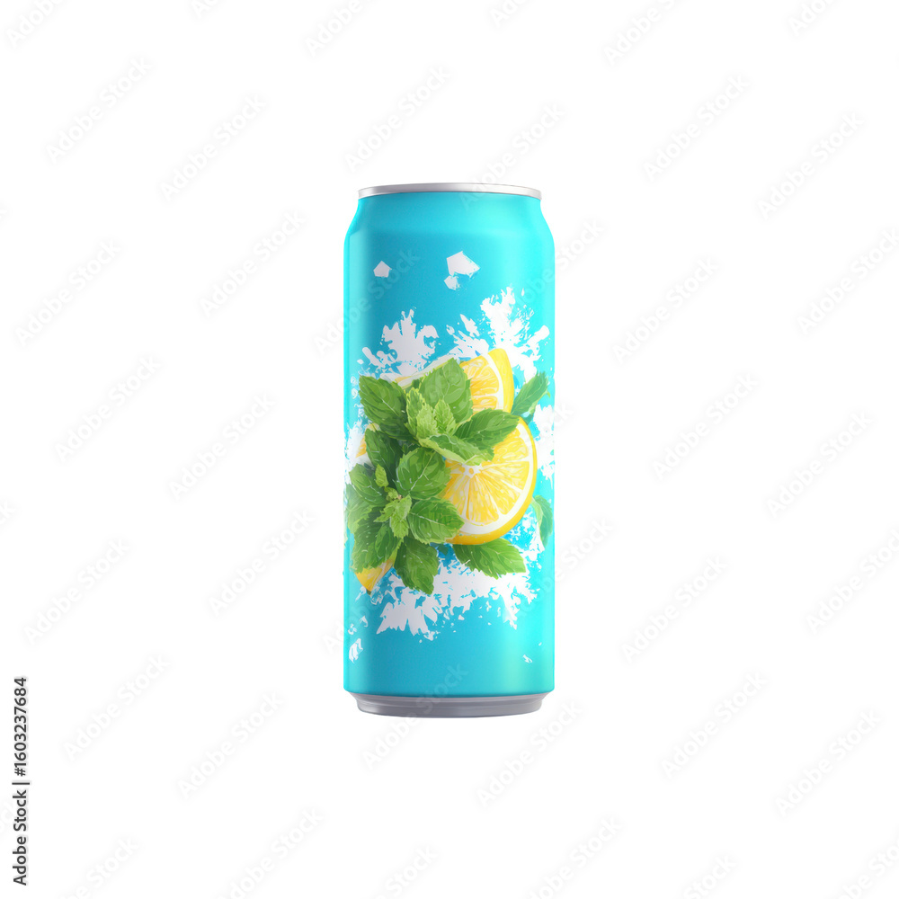 Fototapeta premium Refreshing Lemon Mint Soda Can Mockup