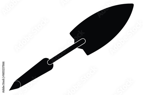 Black and White Silhouette of Hand Trowel for Gardening and Planting Flowers