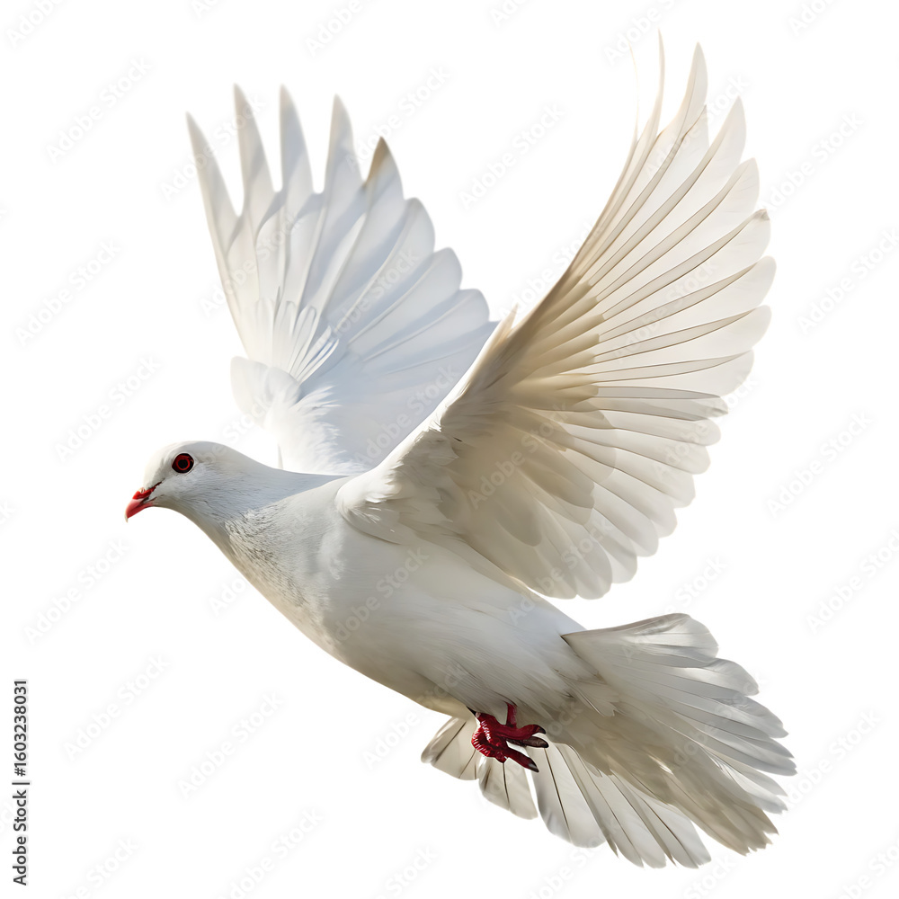 Obraz premium Graceful White Dove in Flight Symbolizing Peace on Transparent Background PNG