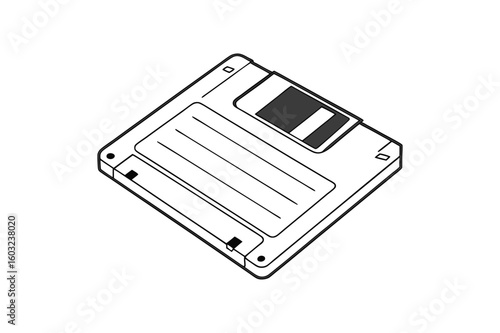 vintage floppy disk outline clip art silhouette vector illustration on white background